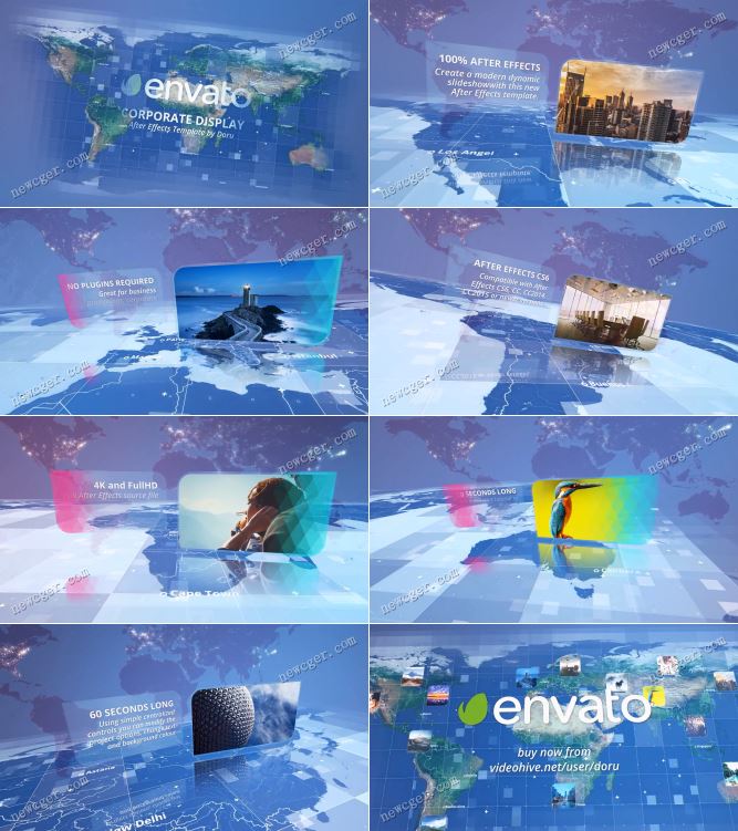 在全球地图上展示的企业商务图文内容AE模板-创富院