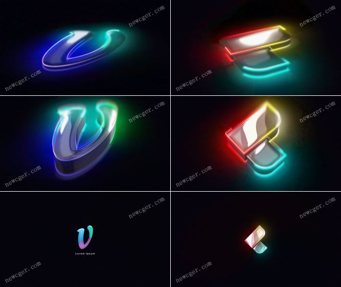 3D挤压边缘发光演绎的logo标志开场动画AE模板-创富院