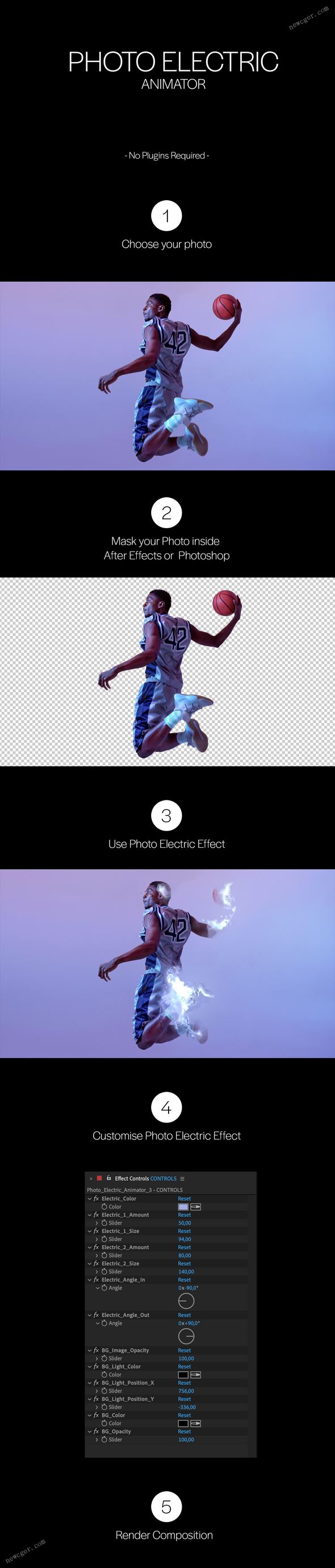 随炫酷能量电流揭示显现的图像特效动画创建器AE模板-创富院