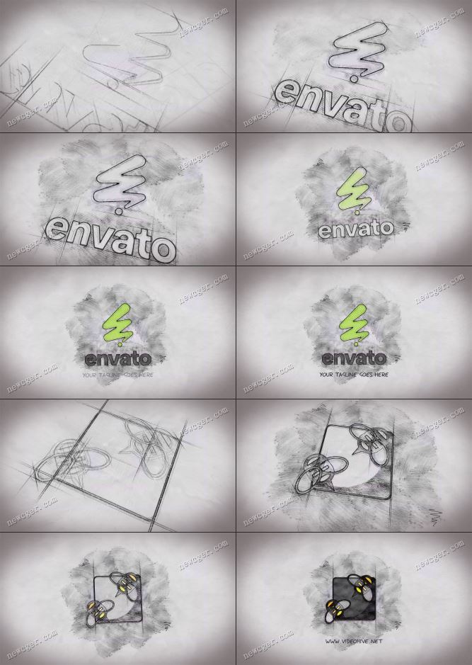 铅笔草图素描样式的logo揭示开场AE模板-影创院