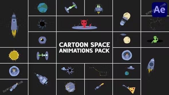 趣味卡通风格的宇宙太空主题动画元素包AE模板-影创院