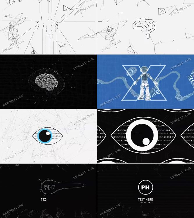 仅9秒创意的AI人工智能故障logo特效AE模板-影创院