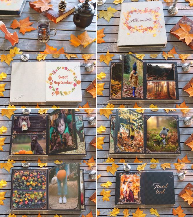 木板桌上优雅怀旧的秋日家庭相册AE模板-创富院
