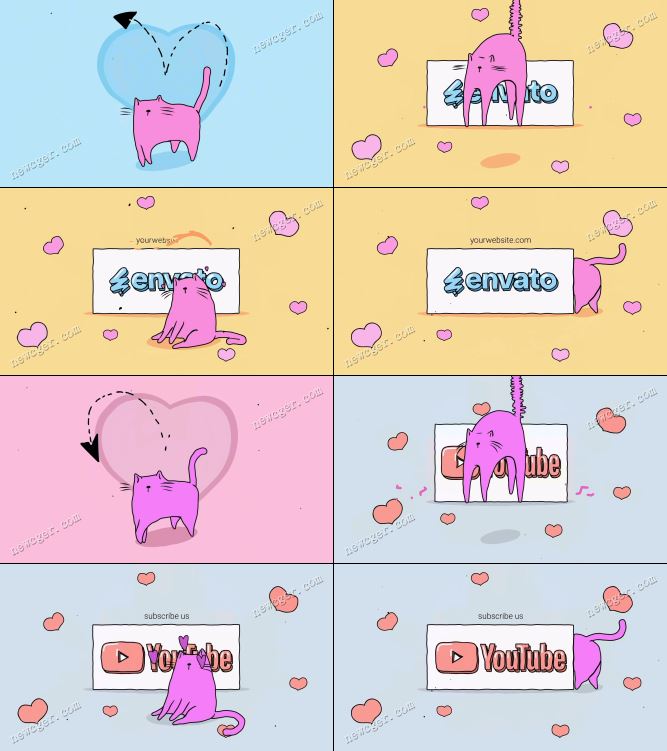 可爱卡通手绘猫咪的logo标志小动画AE模板-影创院