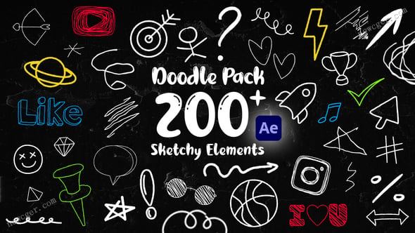 200+手绘涂鸦装饰元素素材包AE模板-影创院