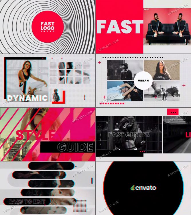 含像差和抖动效果的快速图文展示开场AE模板-创富院