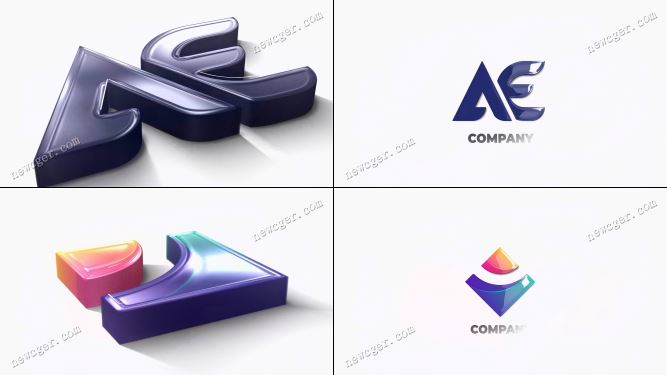 简洁优雅的3D挤压式logo标志开场动画AE模板-影创院
