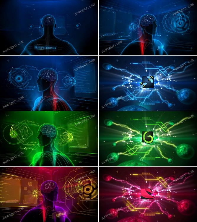 全息脑部数字扫描的炫酷科幻logo特效AE模板-影创院