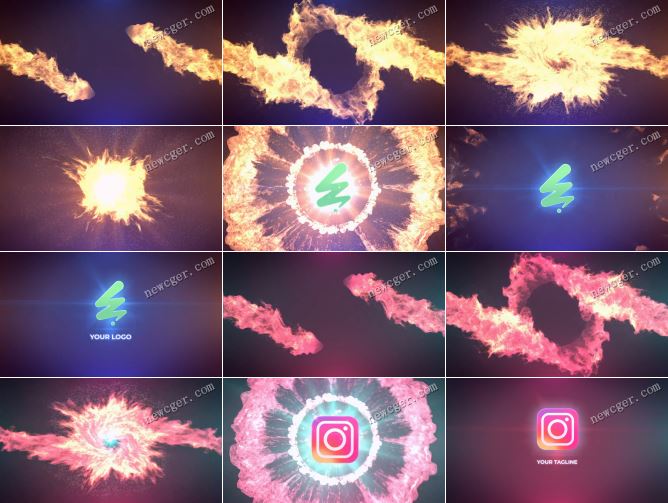震撼扭曲火焰爆炸的logo开场特效AE模板-影创院
