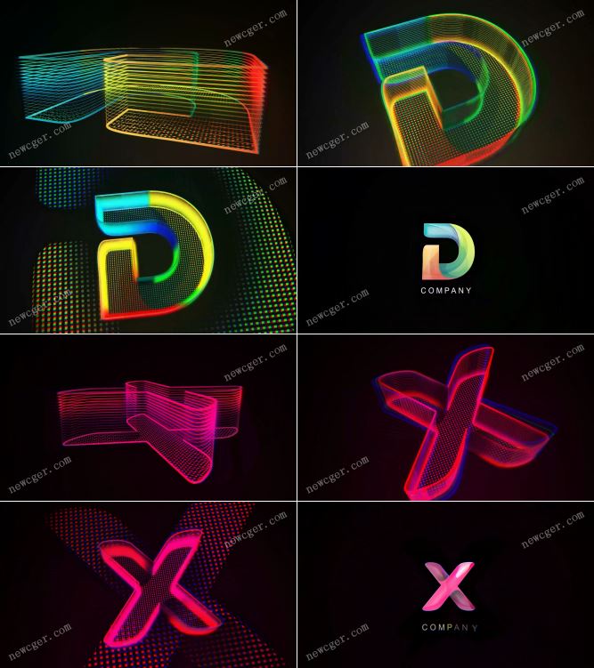 绚丽轮廓层叠3D挤压效果的logo揭示动画AE模板-创富院