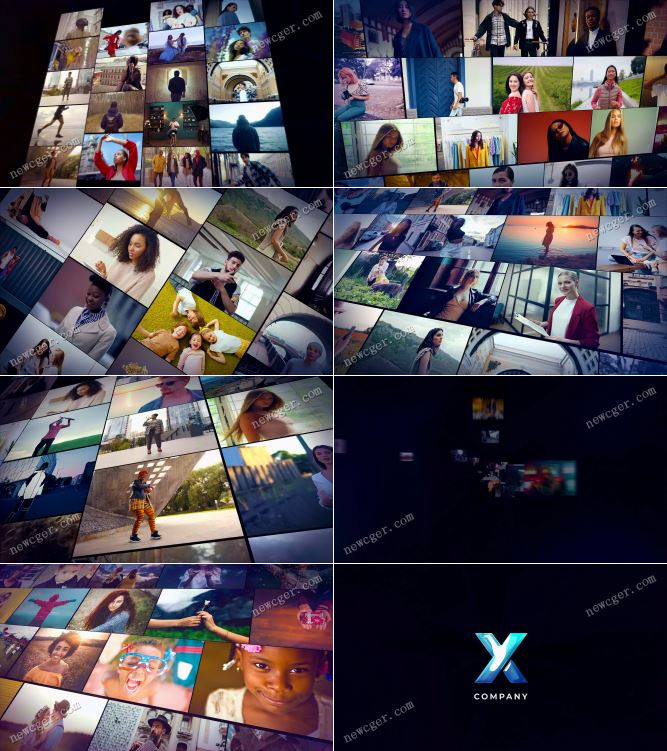 网格多图穿梭进入展示后揭示出logo的片头AE模板-影创院