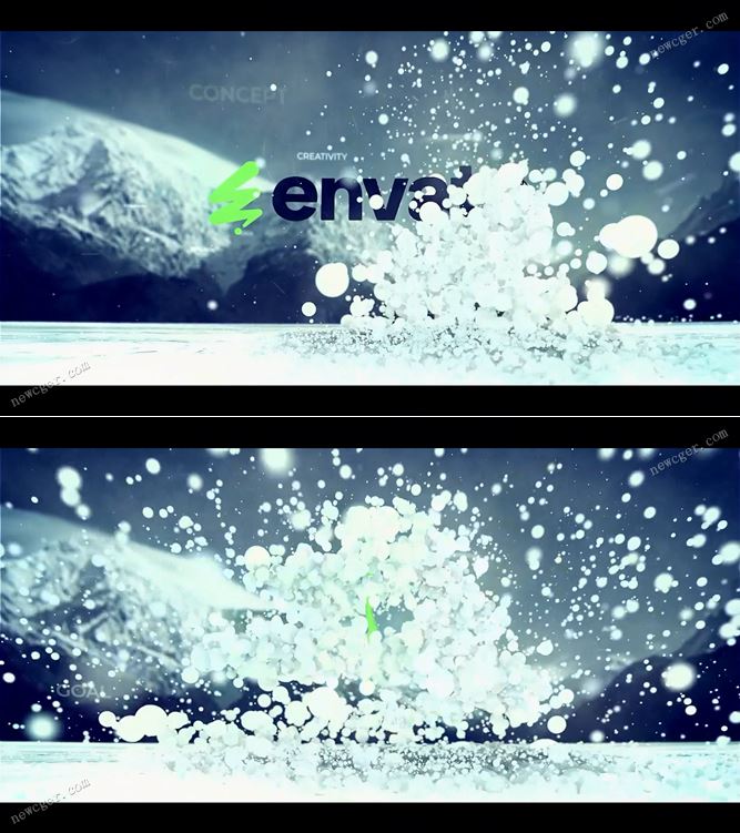 洁白的雪花飞溅logo标志开场动画AE模板-影创院