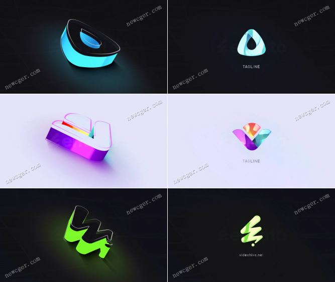 明亮发光的3D挤压式logo标志动画AE模板-影创院