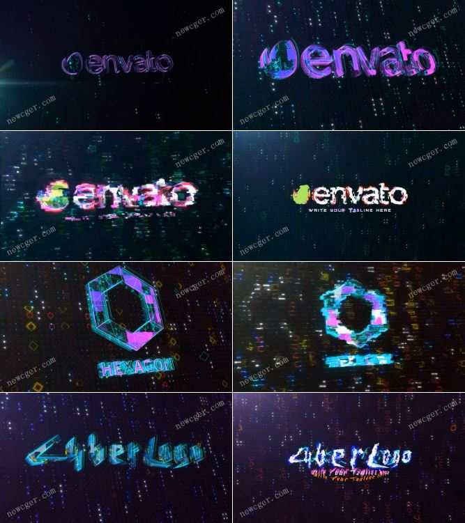 炫酷故障毛刺特效的数字logo标志演绎开场AE模板-创富院