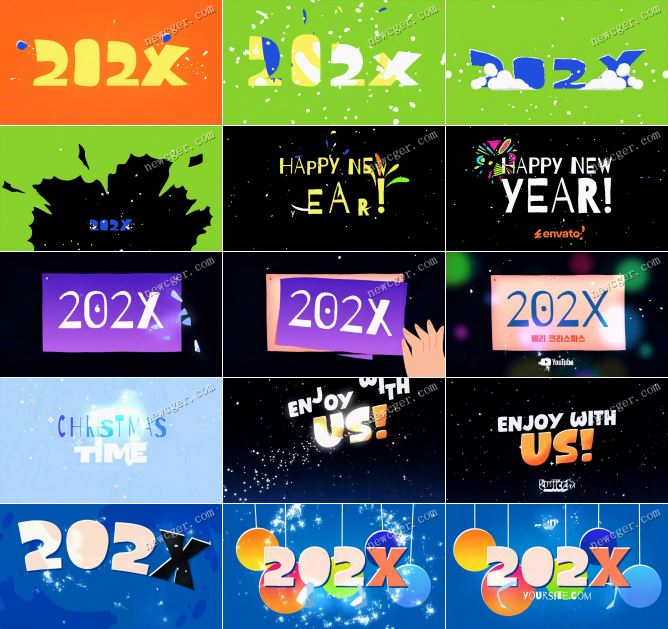 含数字年份的新年快乐开场标题动画设计AE模板-创富院