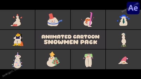 可爱卡通雪人动画素材AE模板-影创院