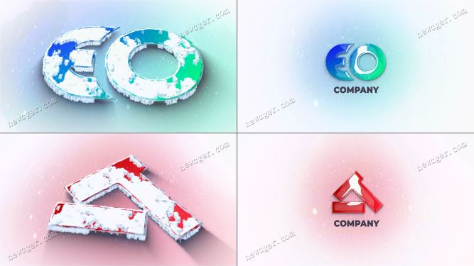 被冰雪覆盖后又快速消融的冬季logo标志AE模板-影创院