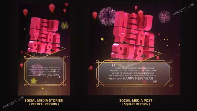 庆祝2025年新年快乐的创意3D文字开场动画AE模板-创富院