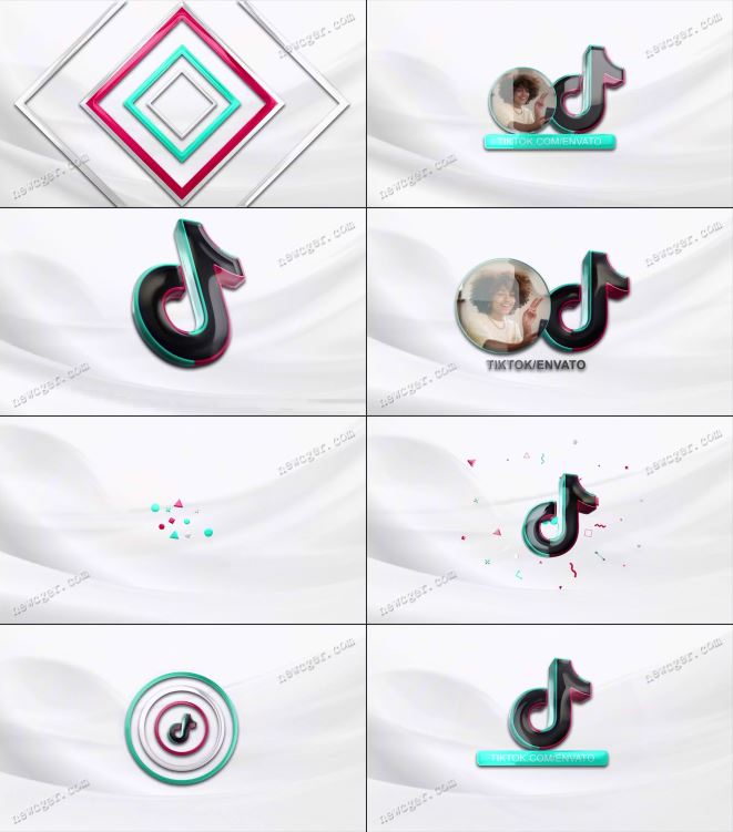 4款3D效果的抖音logo标志开场动画AE模板-创富院