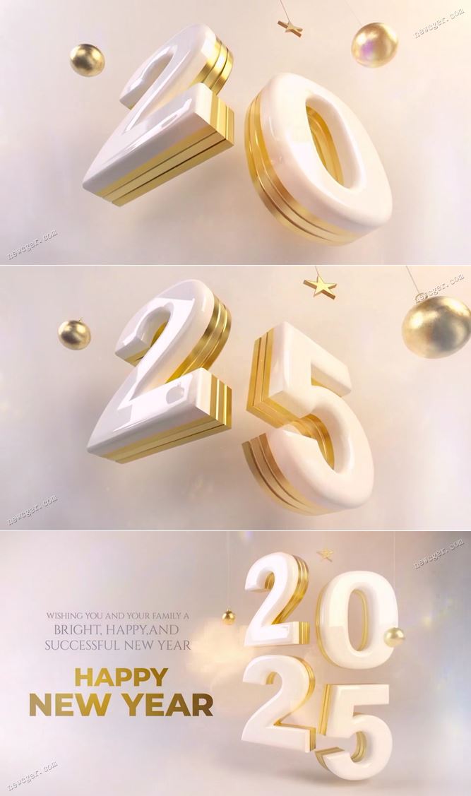 2025年三维文字样式的新年开场动画AE模板-创富院