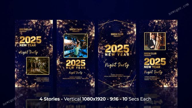4款绚烂花火2025新年贺卡Instagram Stories竖版动画AE模板-影创院