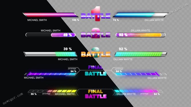 5款Battle对战的进度条或血条动画设计AE模板-创富院