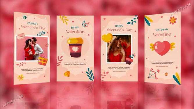 4款可爱情人节主题的Instagram Stories竖版动画AE模板-创富院