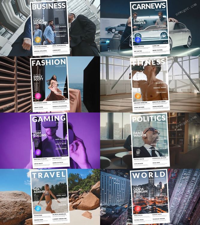 24个创意的杂志封面画面转场动画效果设计AE模板-创富院