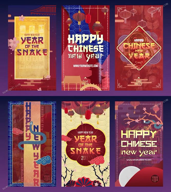 6款春节快乐主题的竖版贺卡动画设计AE模板-创富院