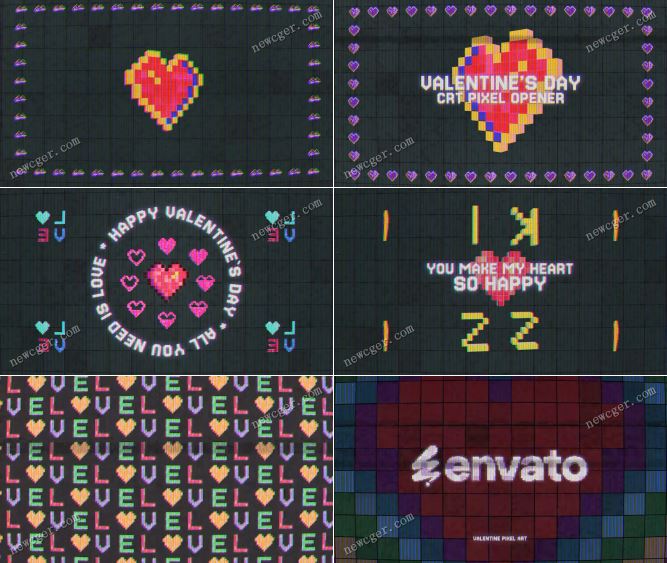 有趣的8bit CRT像素风格情人节创意片头AE模板-影创院
