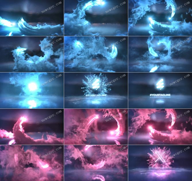 舞动的光束拖尾烟雾爆炸后揭示出logo标志AE模板-影创院