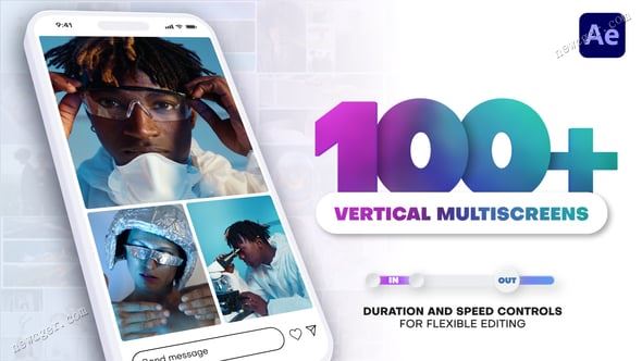 100+完全可自定义的竖版多屏转场动画合辑AE模板-创富院