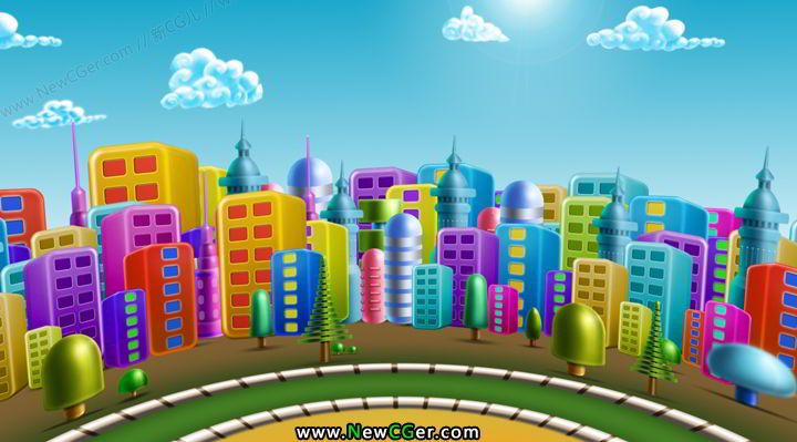 可爱卡通城市旋转动画可无限循环Pop City-影创院
