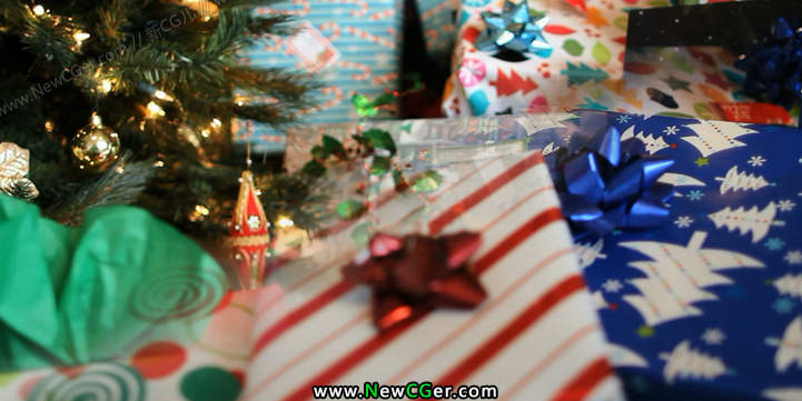 堆积在圣诞树下的圣诞礼物实拍素材 xmas gift-创富院