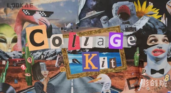 AE脚本-470个创意复古眼睛嘴巴头发手势动物汽车物品贴纸动画Collage Kit Constructor V3-影创院