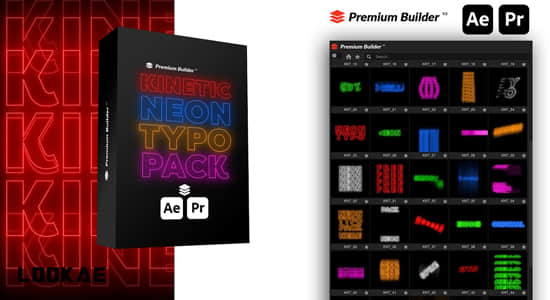 AE/PR脚本-122组创意霓虹发光文字标题排版动画 Kinetic Neon Typo Pack-影创院