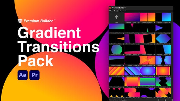 AE/PR脚本模板-100种彩色渐变图形动画转场过渡 Gradient Transitions Pack-影创院
