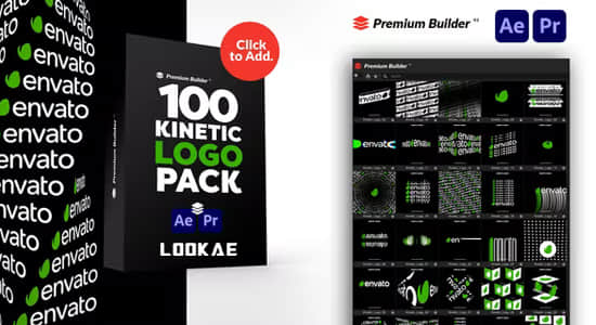AE/PR脚本模板-100组创意LOGO标志动态排版效果动画 Kinetic Logo Pack-影创院