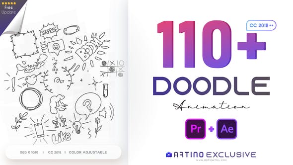 AE/PR脚本模板-110个可爱卡通手绘涂鸦图形动画预设 Animated Doodles Pack-影创院