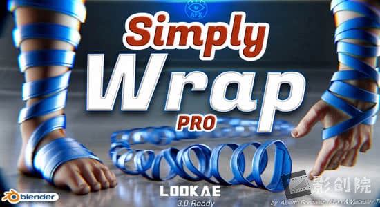 Blender插件-绳子绸带样条线缠绕工具 Simply Wrap Pro 3.0 (含使用教程/预设库)-影创院