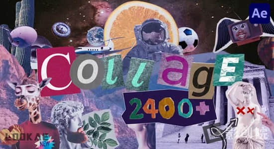 Collage V5新版-AE脚本2400个人物眼耳口鼻手头发风景花朵动物食物交通物品复古贴纸定格动画预设-影创院