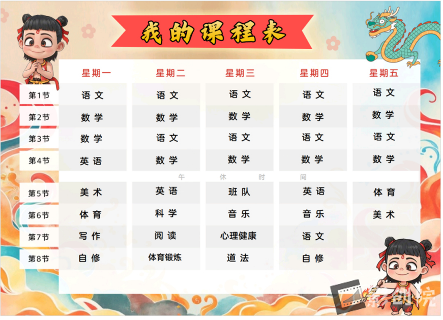 2025哪吒版本的课程表+开学第一课PPT模板-创富院