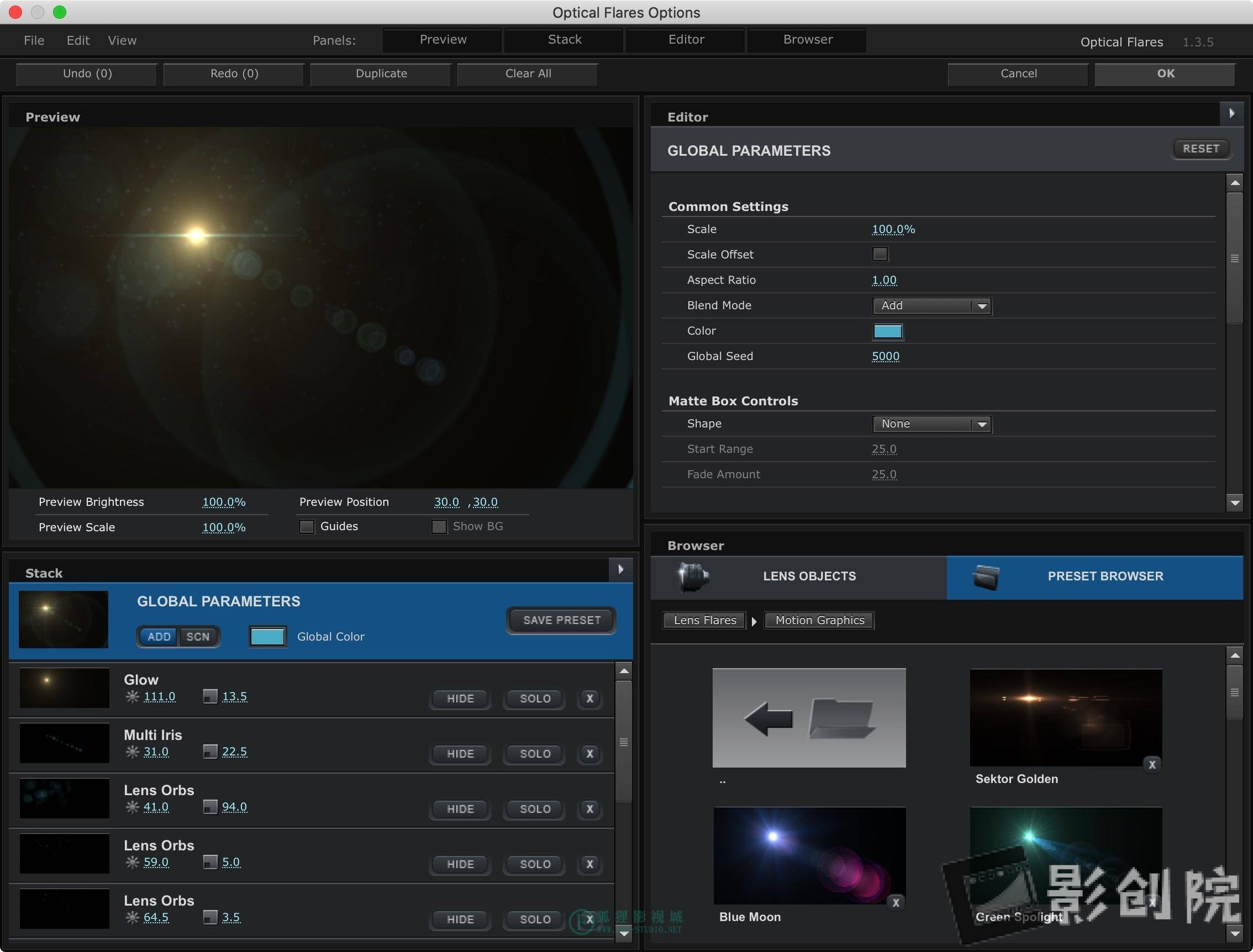 解决Mac苹果系统中 Optical Flares 光效插件不显示预览缩略图的方法