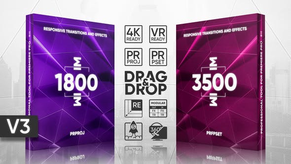 Premiere模板-5300种视频转场过渡视觉特效调色豪华PR预设包 V3 + 使用教程 Transitions Presets Pack-影创院