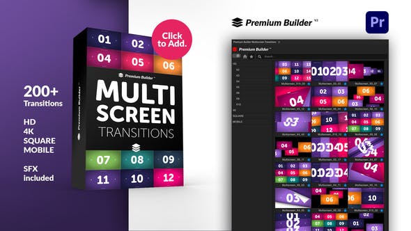 PR脚本-200种视频动态分屏过渡转场预设 Multiscreen Transitions for Premiere Pro-影创院