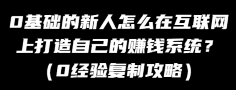 0基础的新人怎么在互联网上打造自己的赚钱系统？（0经验复制攻略）-创富院