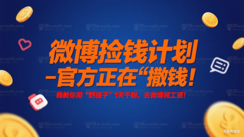 微博捡钱计划-官方正在“撒钱”，我教你用“野路子”1天千粉，去微博领工资！-创富院