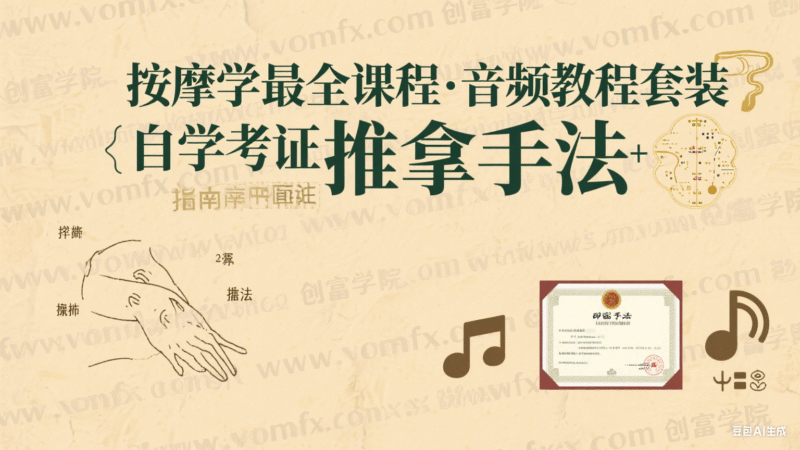 按摩学最全课程·音频教程套装｜自学考证指南+中医推拿手法-创富院