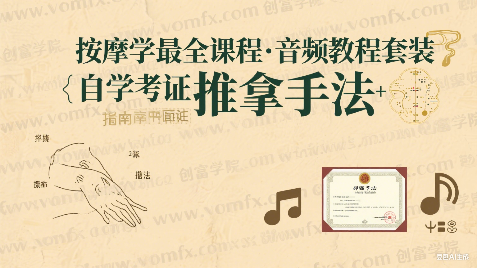 按摩学最全课程·音频教程套装｜自学考证指南+中医推拿手法-创富院