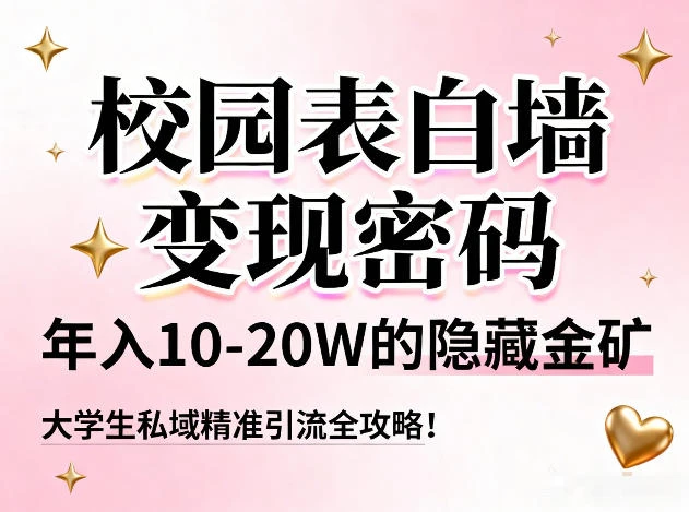 校园表白墙变现密码，年入10-20W的隐藏金矿，大学生私域精准引流全攻略！-创富院
